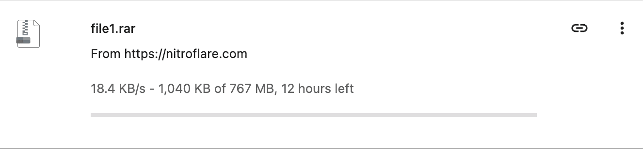Free Nitroflare test at 18.4 KB/s on a 767 MB file.