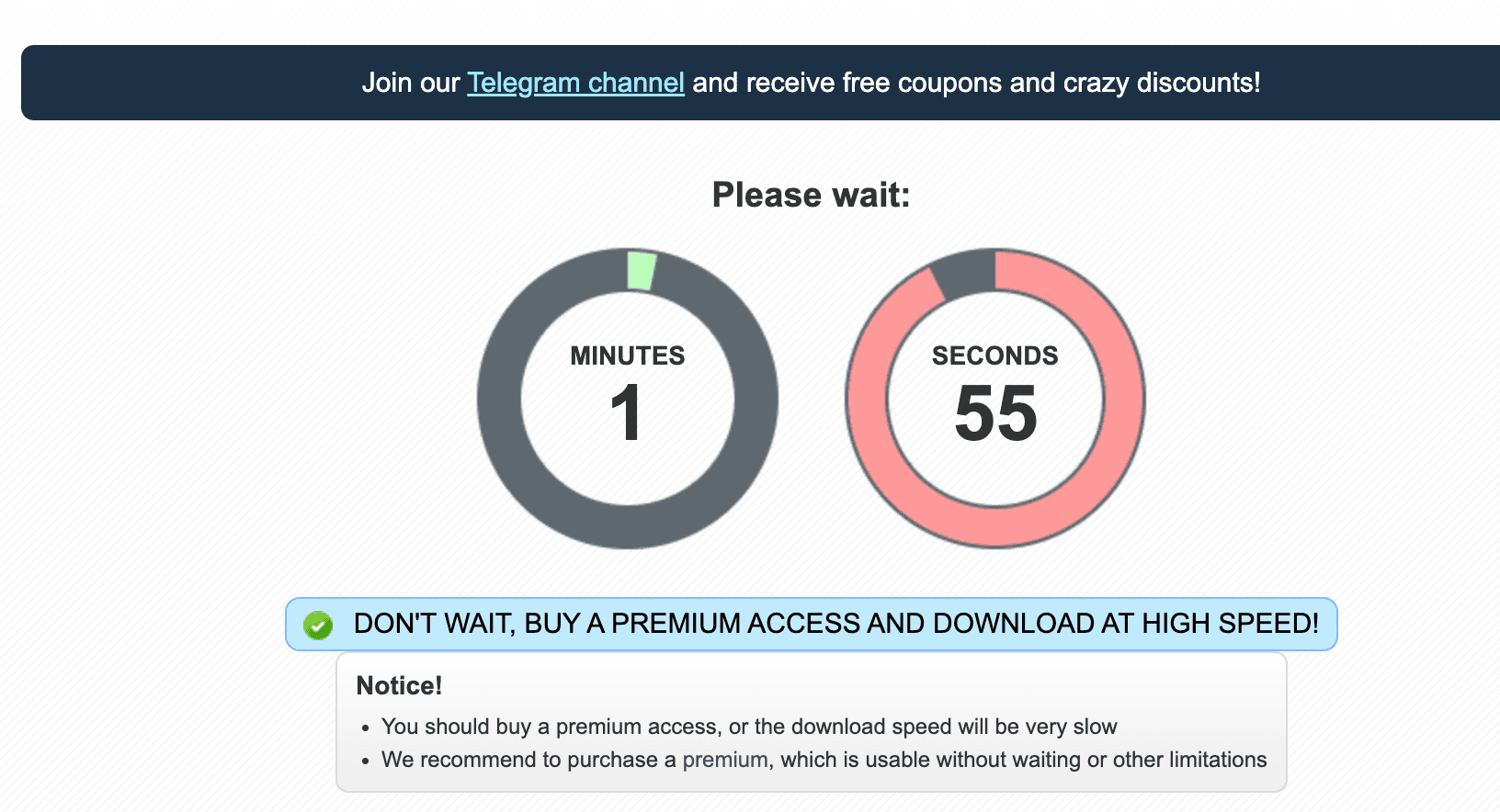 Waiting screen during my Nitroflare free download test.